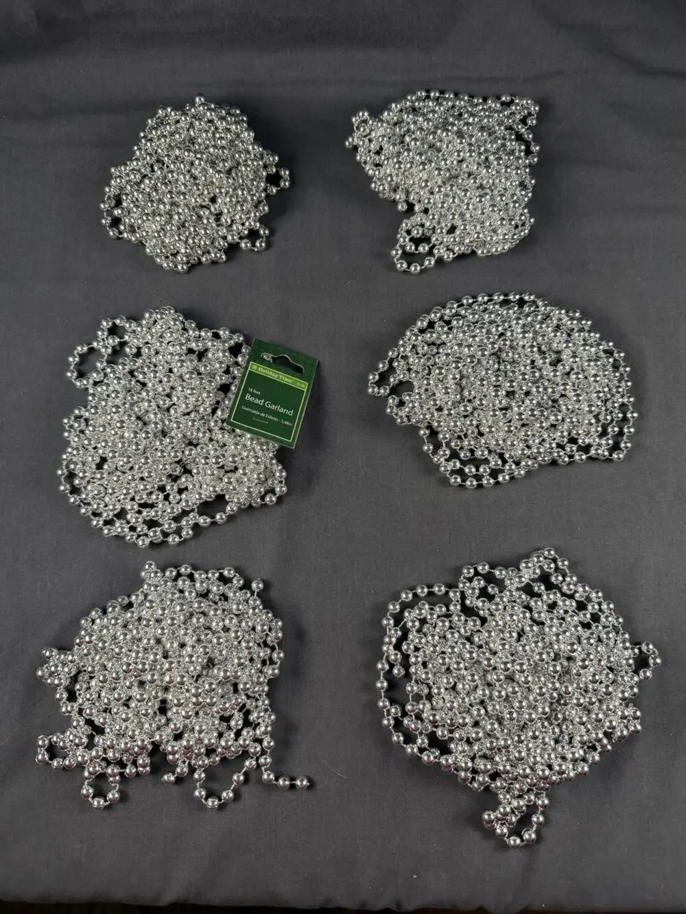6 Strands Vintage Silver Bead Christmas Tree Garland 18 Feet Each/ 108 Total